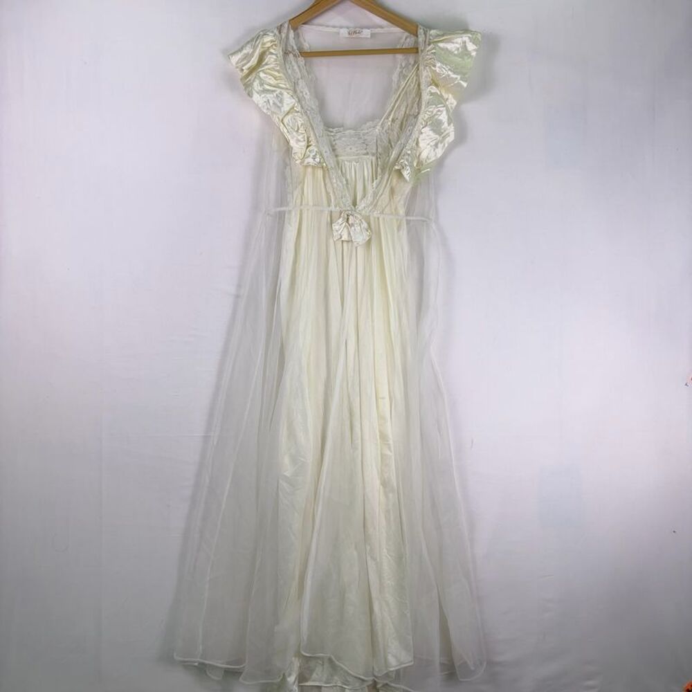 Sheer Ivory Satin and Lace Nightgown Chemise
